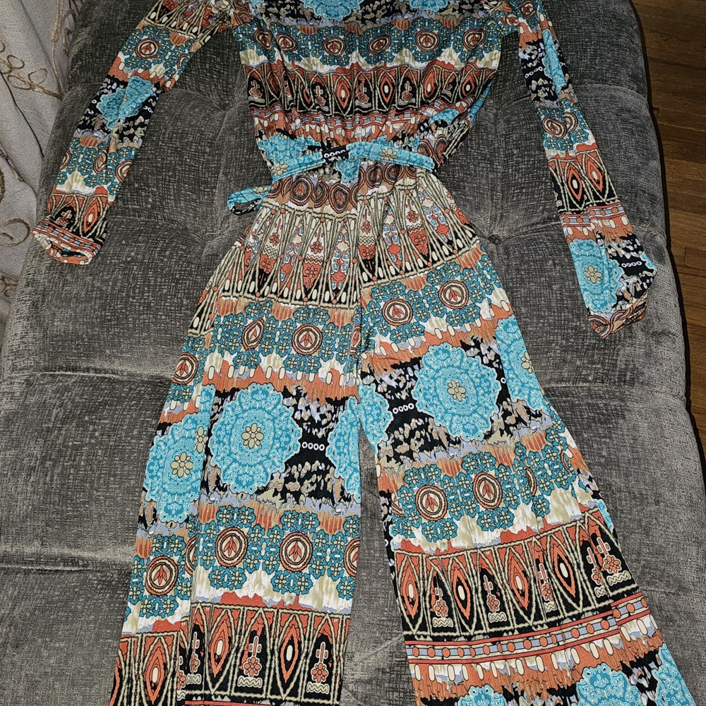Vibrant Patterned Jumpsuit in Blue and Orange
